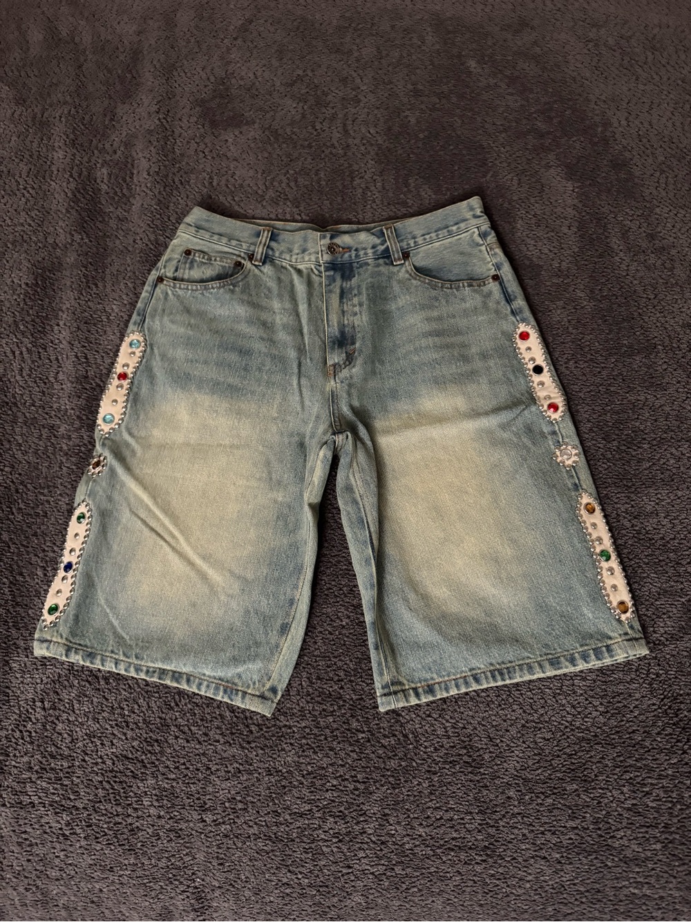 Light Blue Embellished Denim Men’s Shorts Kapital